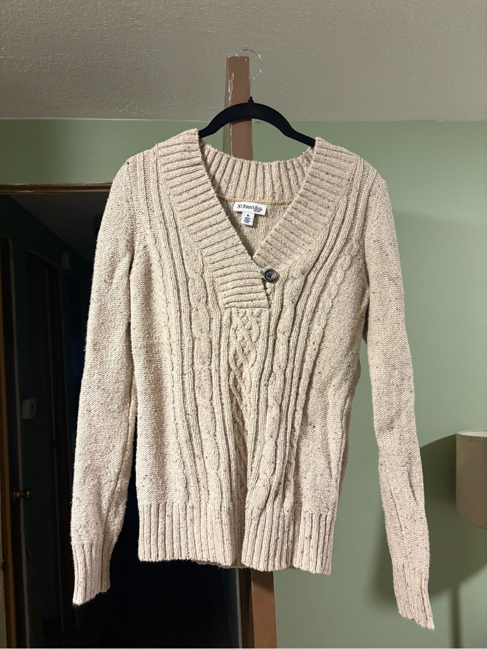 St. John's Bay Cream Cable-Textured V-Neck Sweater